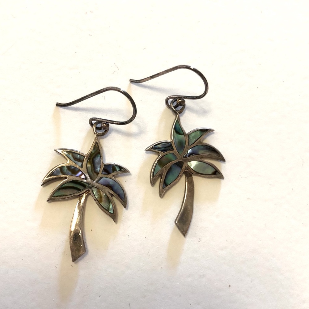 90s Abalone and Sterling Palm Earrings - Picture 1 of 7